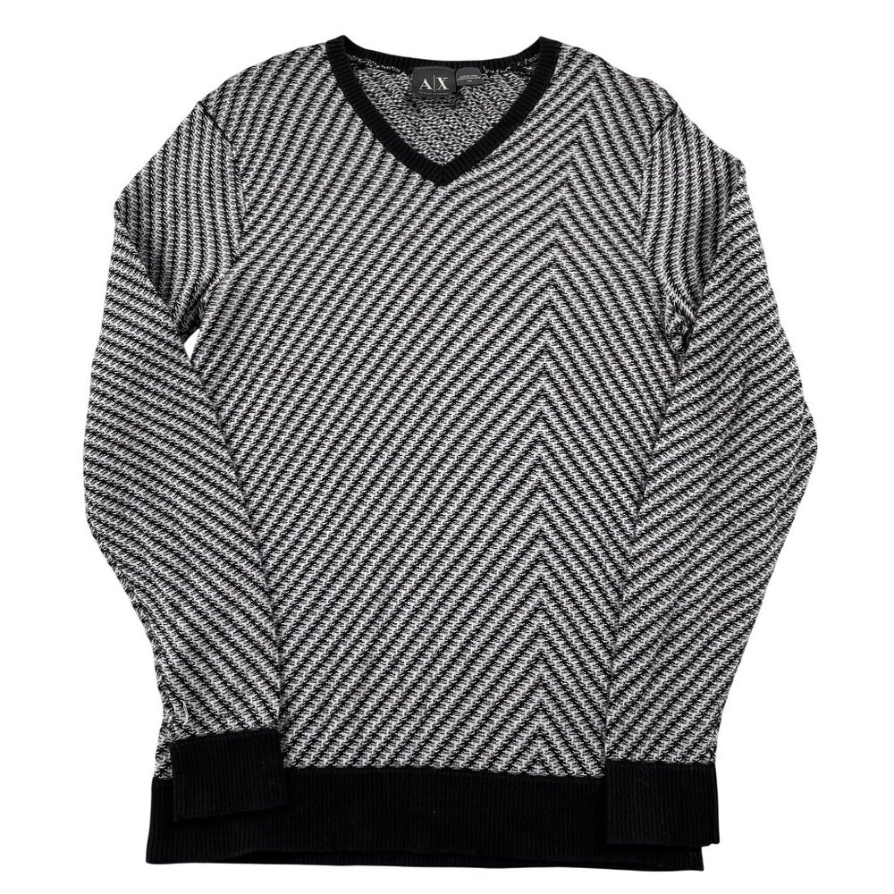 Armani Exchange Sweater Mens Small‎ Black White VNeck Pullover